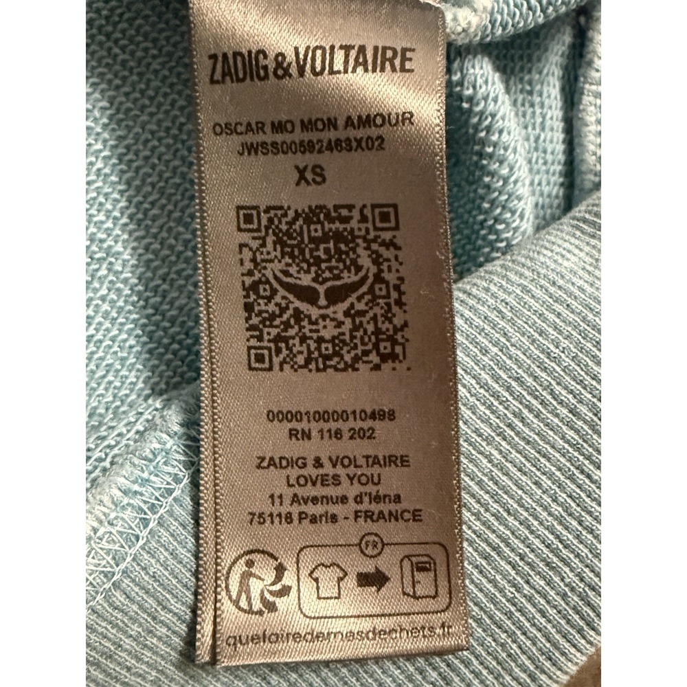 Zadig Voltaire Oscar Mon Amour Oversized Cotton Crewneck Sweatshirt Aqua Blue XS - Picture 9 of 11